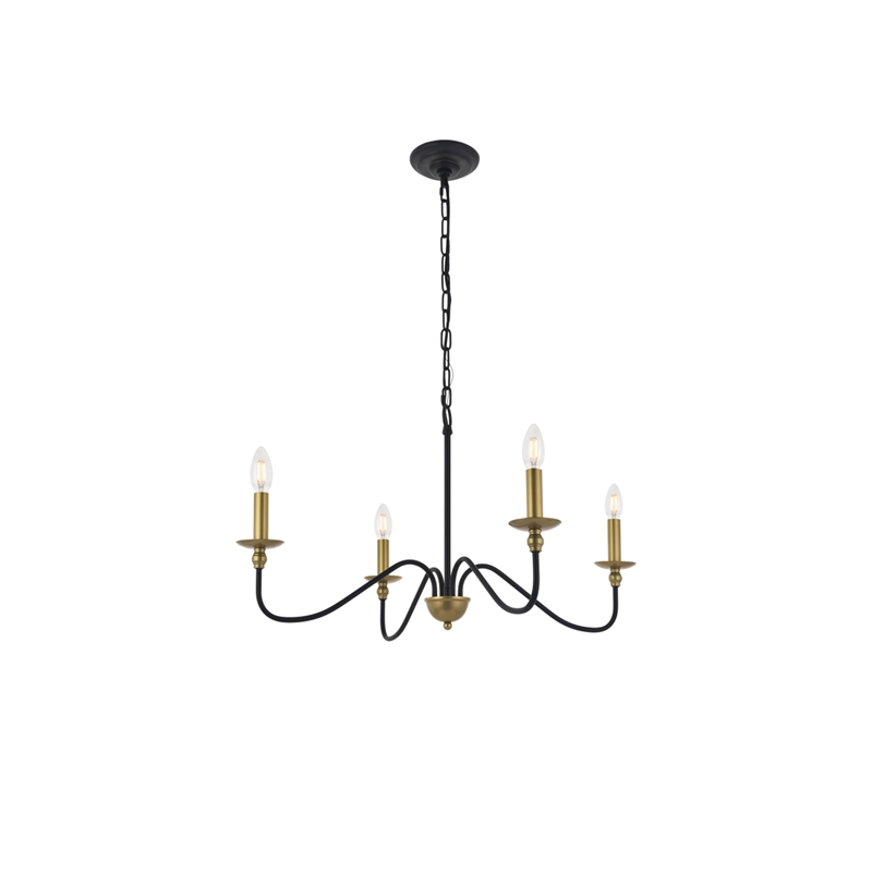 Living District Rohan 4 Light Matte Black and Brass Pendant