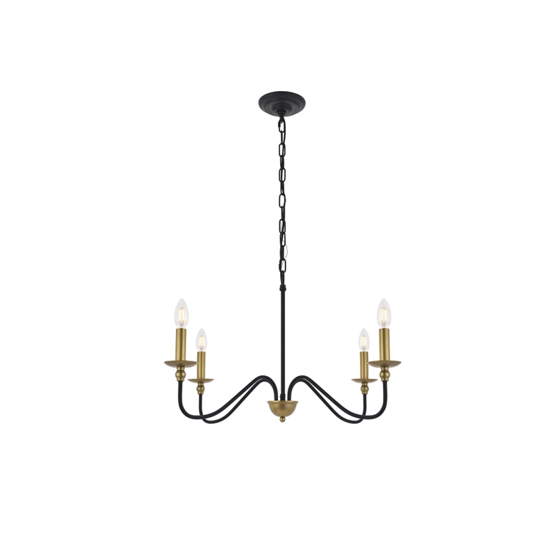 Living District Rohan 4 Light Matte Black and Brass Pendant
