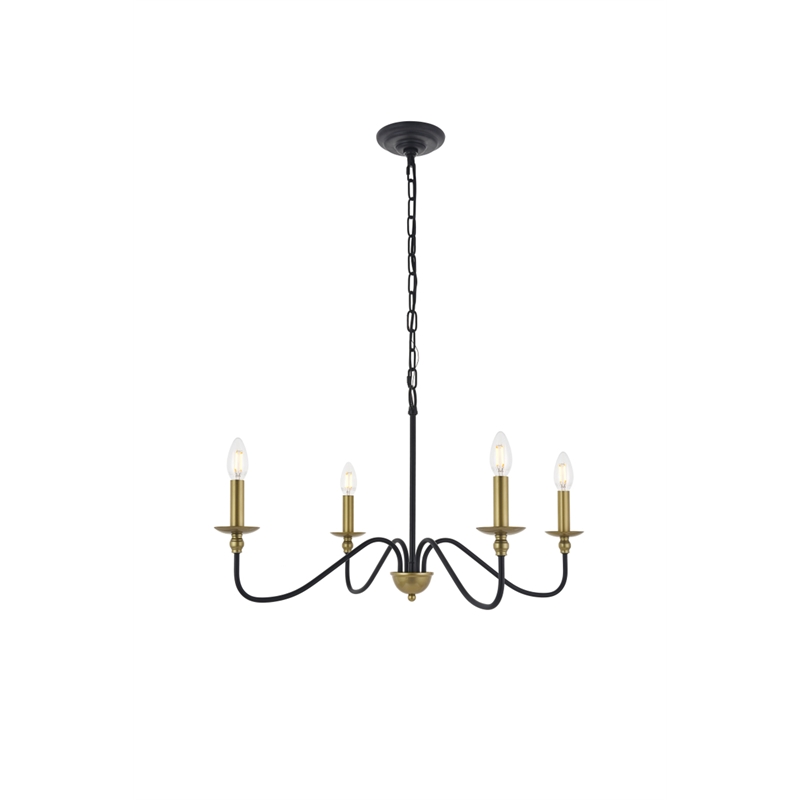 Living District Rohan 4 Light Matte Black and Brass Pendant