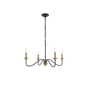 Living District Rohan 4 Light Matte Black and Brass Pendant
