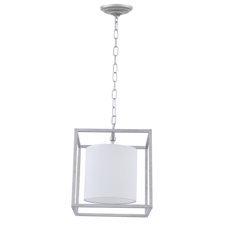 Living District Mirin 1 Light Vintage Silver and White Shade Pendant