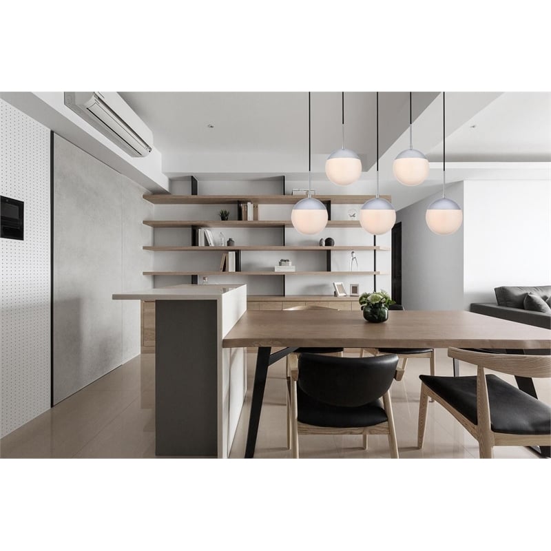 Living District Eclipse 5 Lights Chrome Pendant With Frosted White Glass