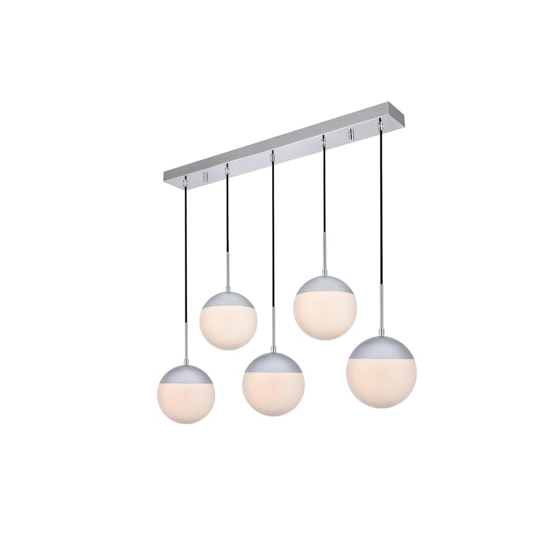 Living District Eclipse 5 Lights Chrome Pendant With Frosted White Glass