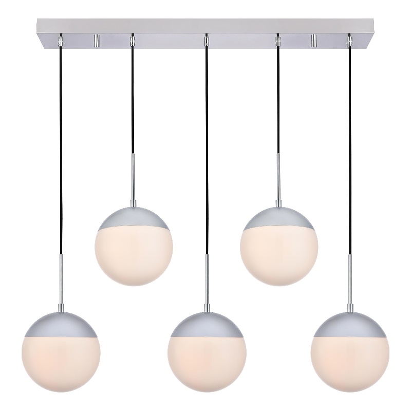 Living District Eclipse 5 Lights Chrome Pendant With Frosted White Glass