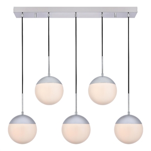 Living District Eclipse 5 Lights Chrome Pendant With Frosted White Glass