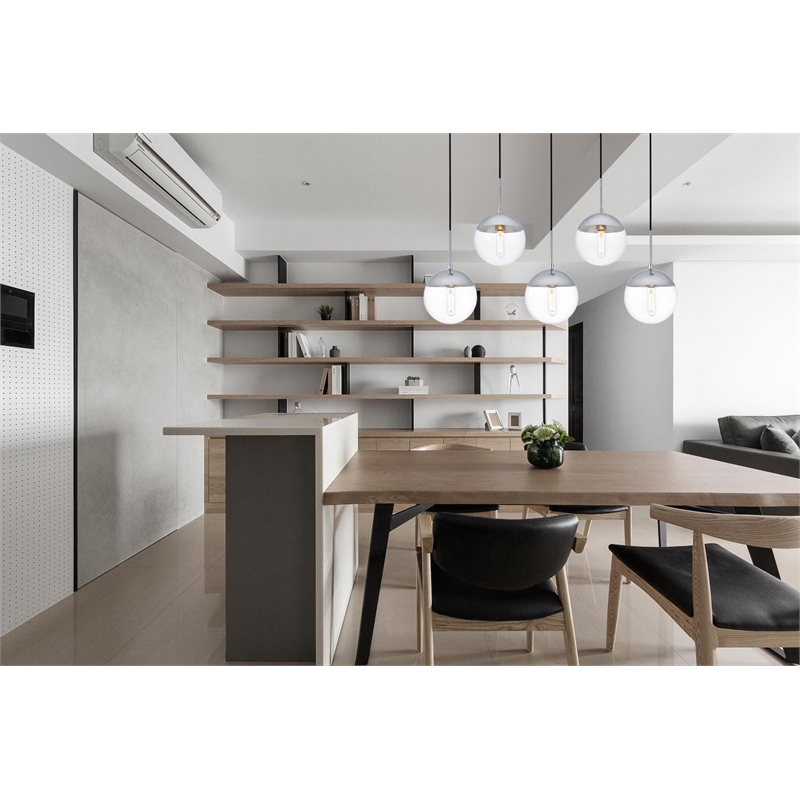 Living District Eclipse 5 Lights Chrome Pendant With Clear Glass