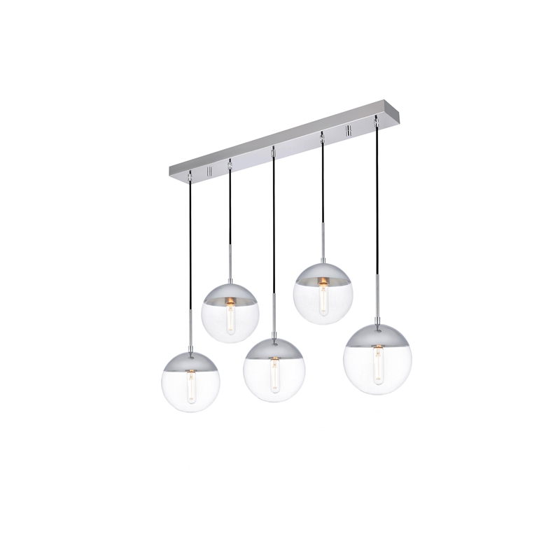 Living District Eclipse 5 Lights Chrome Pendant With Clear Glass