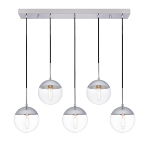Living District Eclipse 5 Lights Chrome Pendant With Clear Glass