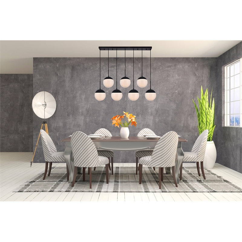 Living District Eclipse 7 Lights Black Pendant With Frosted White Glass