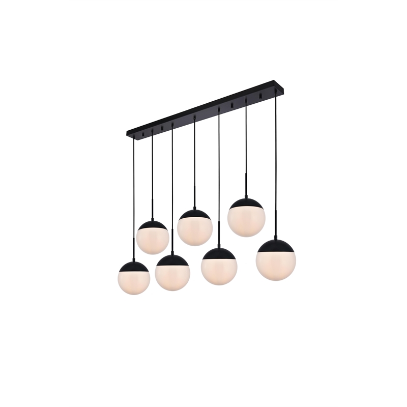 Living District Eclipse 7 Lights Black Pendant With Frosted White Glass