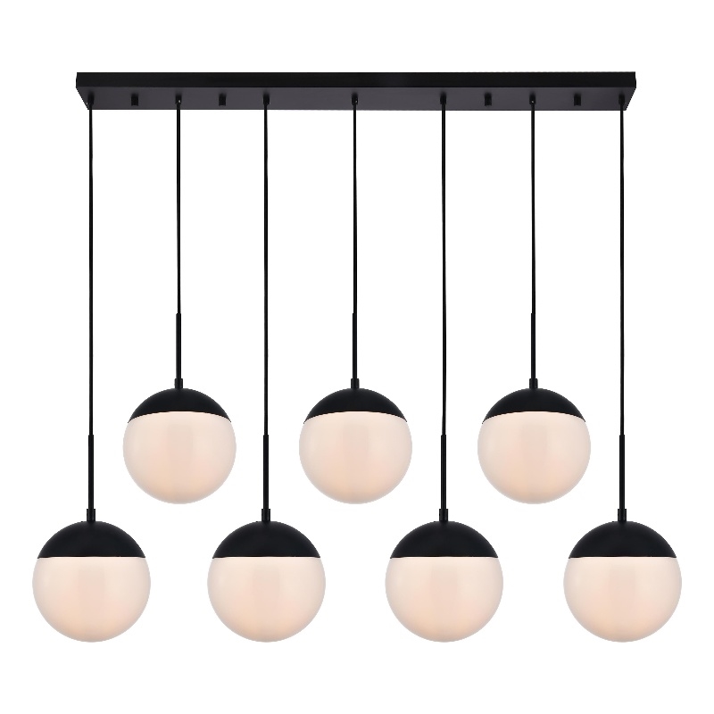 Living District Eclipse 7 Lights Black Pendant With Frosted White Glass