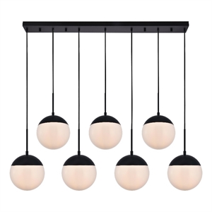 Living District Eclipse 7 Lights Black Pendant With Frosted White Glass