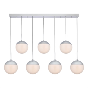 Living District Eclipse 7 Lights Chrome Pendant With Frosted White Glass