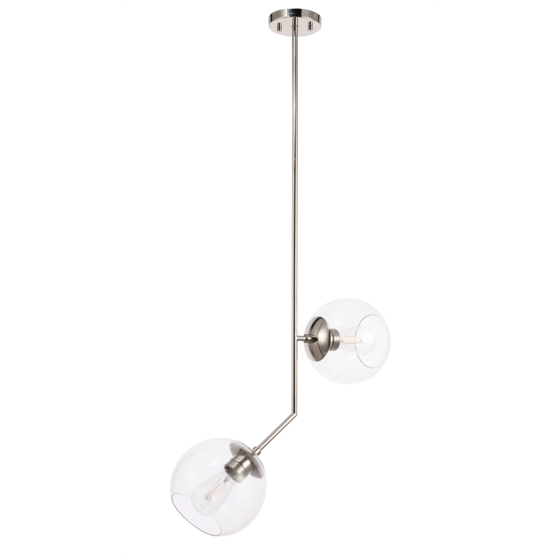 Living District Ryland 2 Light Chrome and Clear Glass Pendant