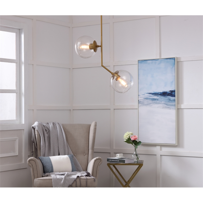Living District Ryland 2 Light Brass and Clear Glass Pendant
