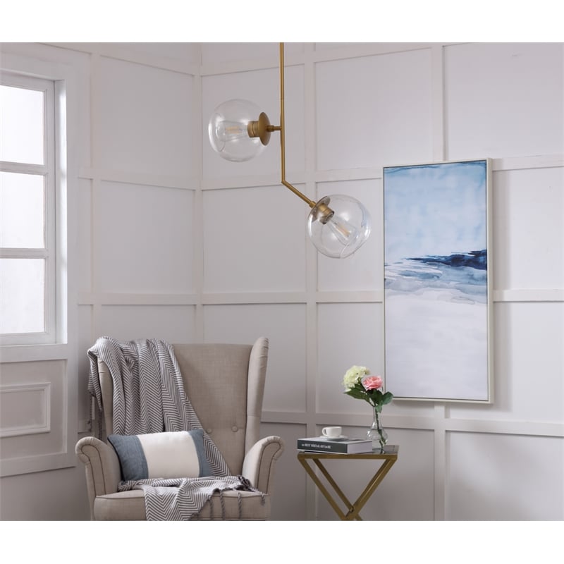 Living District Ryland 2 Light Brass and Clear Glass Pendant