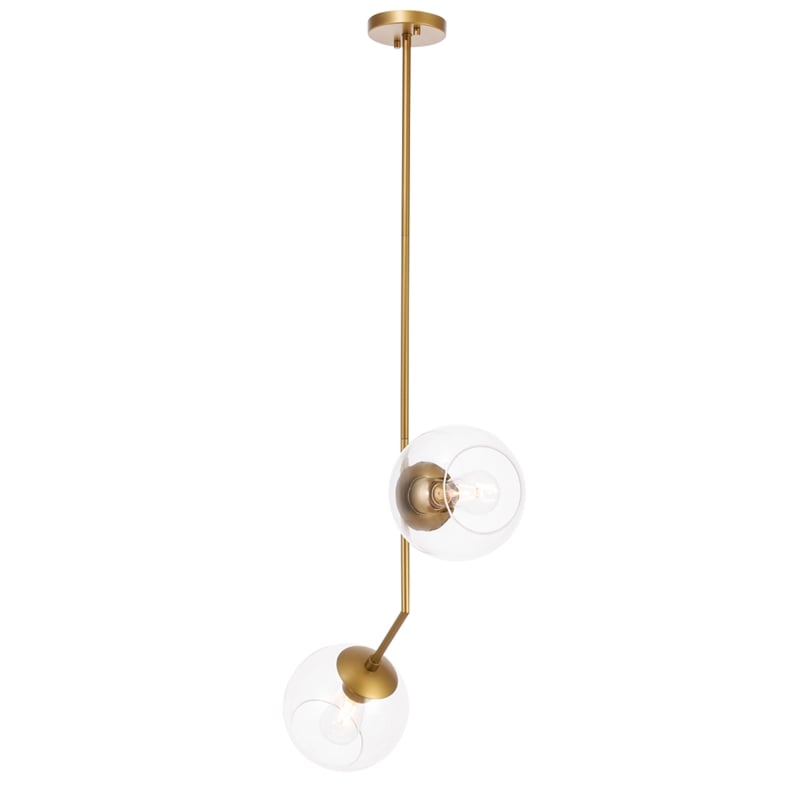 Living District Ryland 2 Light Brass and Clear Glass Pendant