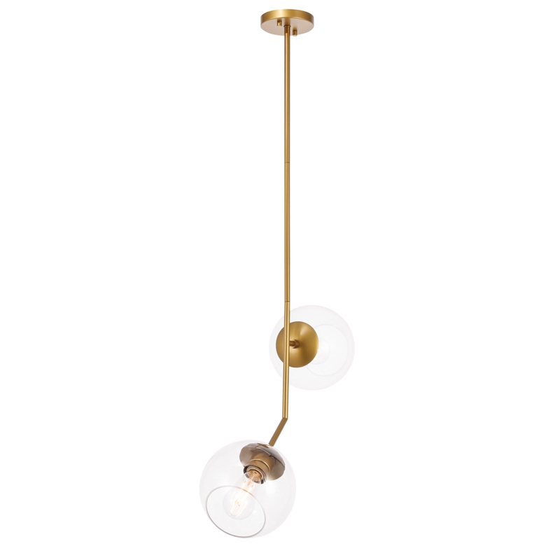 Living District Ryland 2 Light Brass and Clear Glass Pendant