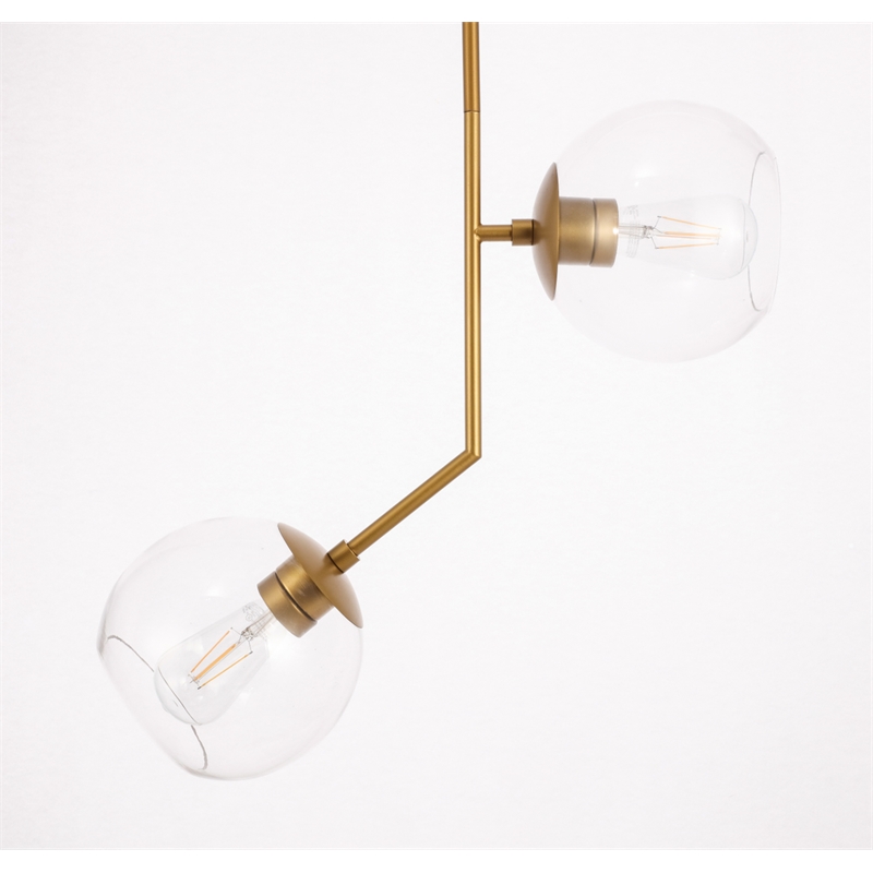 Living District Ryland 2 Light Brass and Clear Glass Pendant