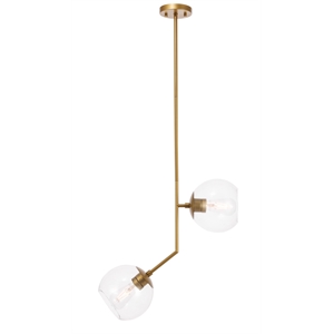 Living District Ryland 2 Light Brass and Clear Glass Pendant