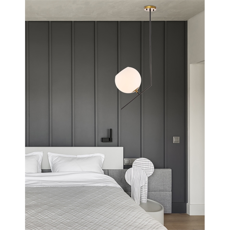 Living District Ryland 1 Light Black and Brass and Frosted White Glass Pendant