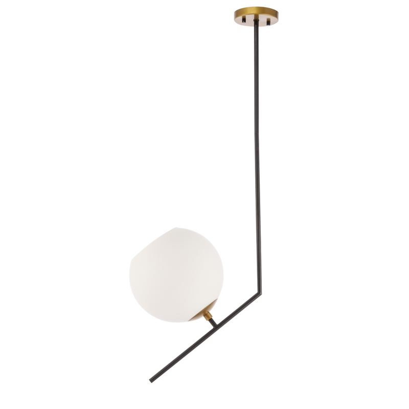 Living District Ryland 1 Light Black and Brass and Frosted White Glass Pendant