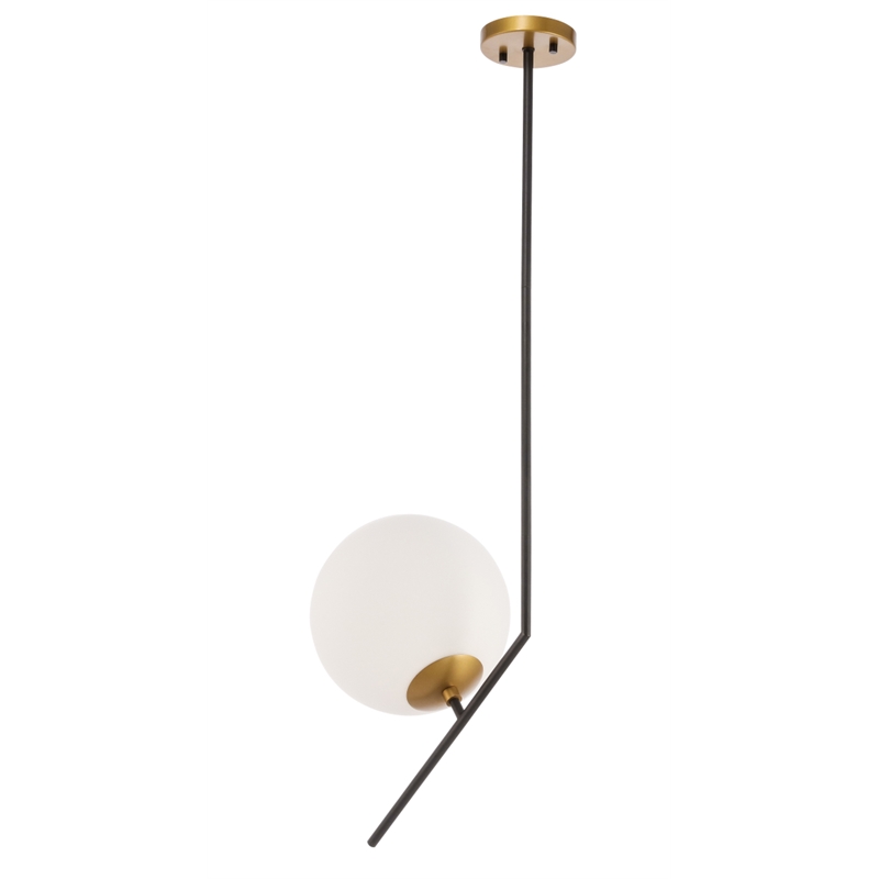 Living District Ryland 1 Light Black and Brass and Frosted White Glass Pendant