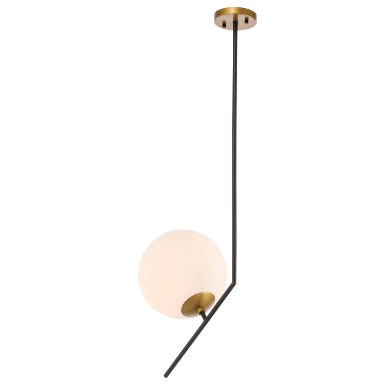 Living District Ryland 1 Light Black and Brass and Frosted White Glass Pendant