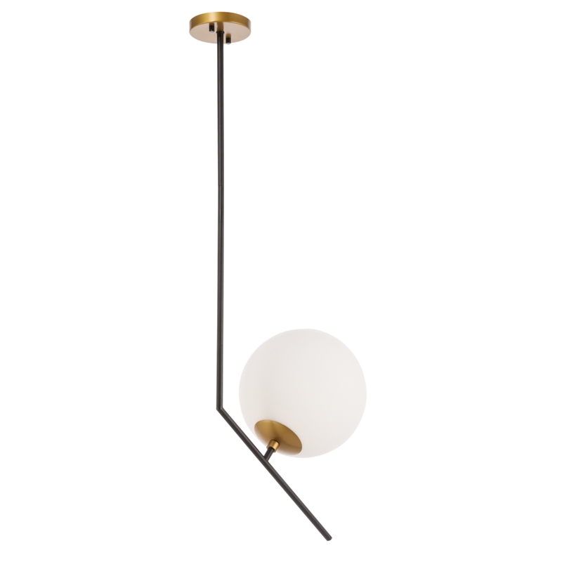 Living District Ryland 1 Light Black and Brass and Frosted White Glass Pendant