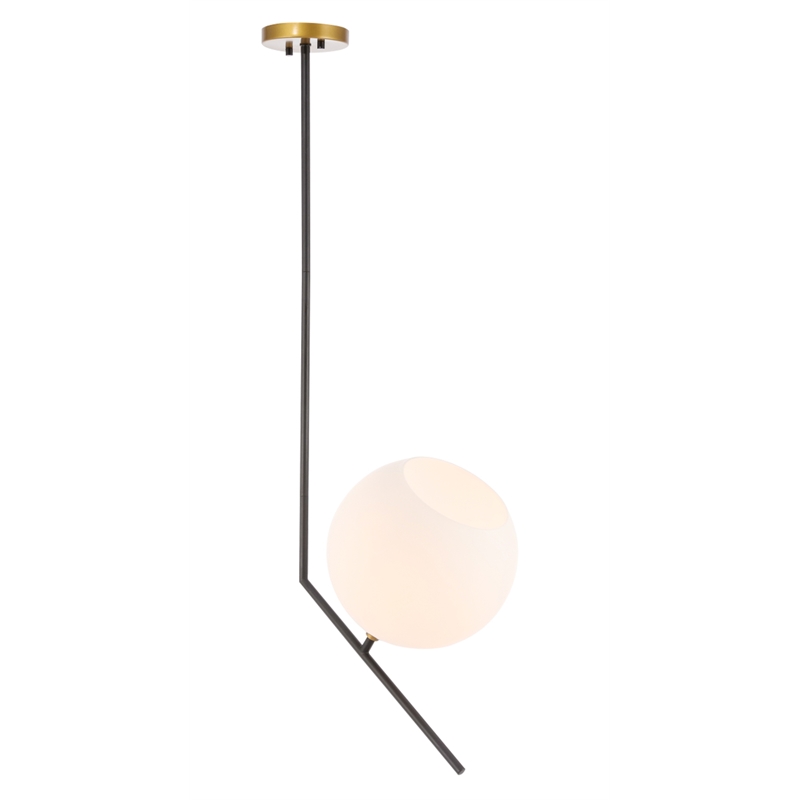 Living District Ryland 1 Light Black and Brass and Frosted White Glass Pendant