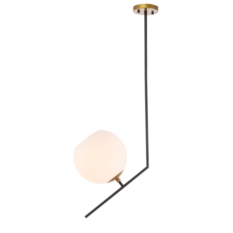 Living District Ryland 1 Light Black and Brass and Frosted White Glass Pendant