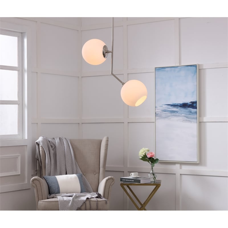 Living District Ryland 2 Light Chrome and Frosted White Glass Pendant