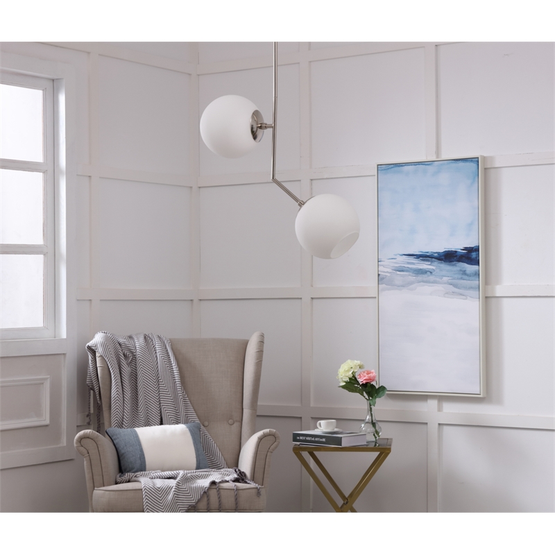 Living District Ryland 2 Light Chrome and Frosted White Glass Pendant