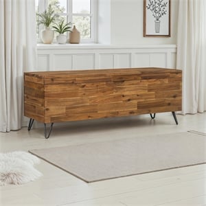 Belmont Home Hailey 46&quot Acacia Wood and Metal Storage Bench in Brown
