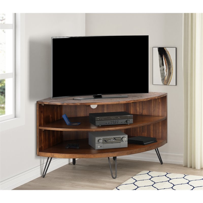 Belmont Home Declan Acacia Wood Corner Media Stand for TVs up to 41