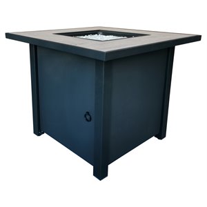 belmont home bantana square metal and tile fire pit with glass rocks in black