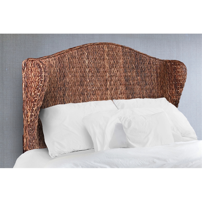 Belmont Home Capistrano Coastal Rattan/Wood Banana Leaf Queen Headboard in Brown