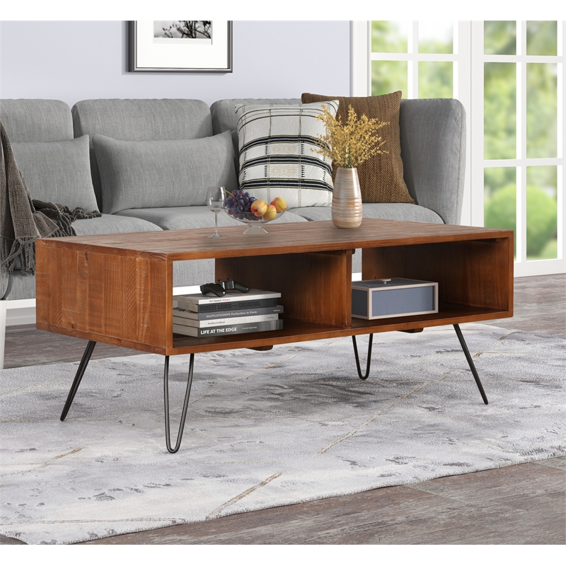 Belmont Home Brighton Solid Acacia Wood Foldable Coffee Table in Brown/Black