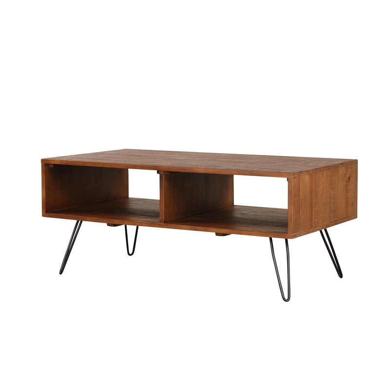Belmont Home Brighton Solid Acacia Wood Foldable Coffee Table in Brown/Black