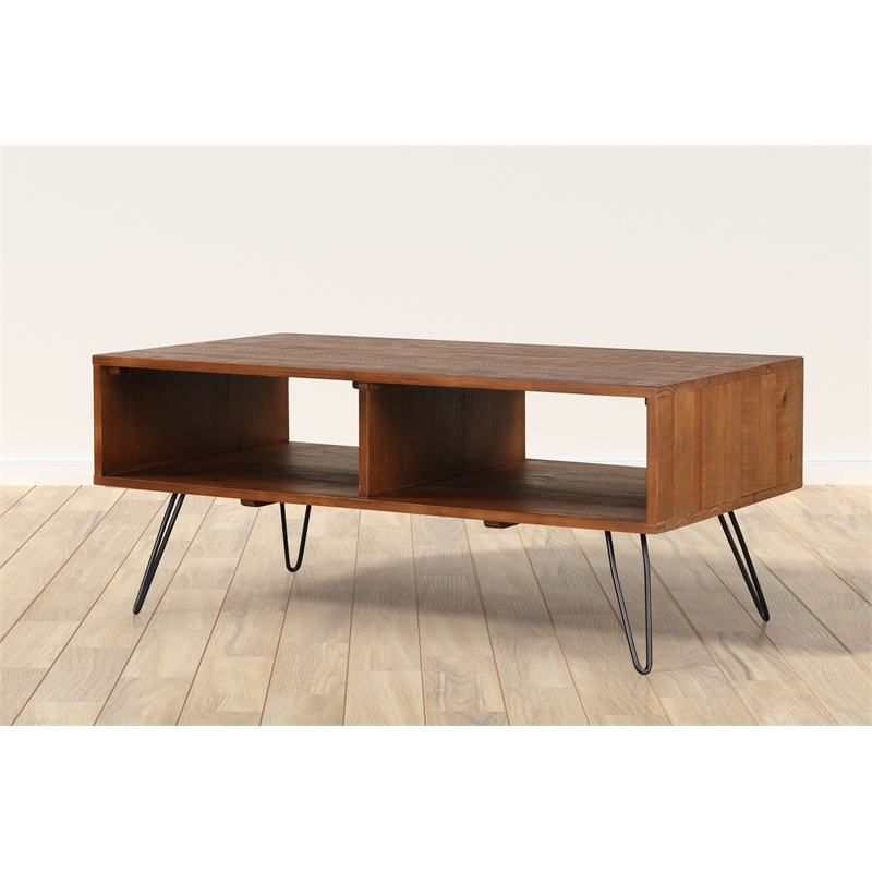 Belmont Home Brighton Solid Acacia Wood Foldable Coffee Table in Brown/Black