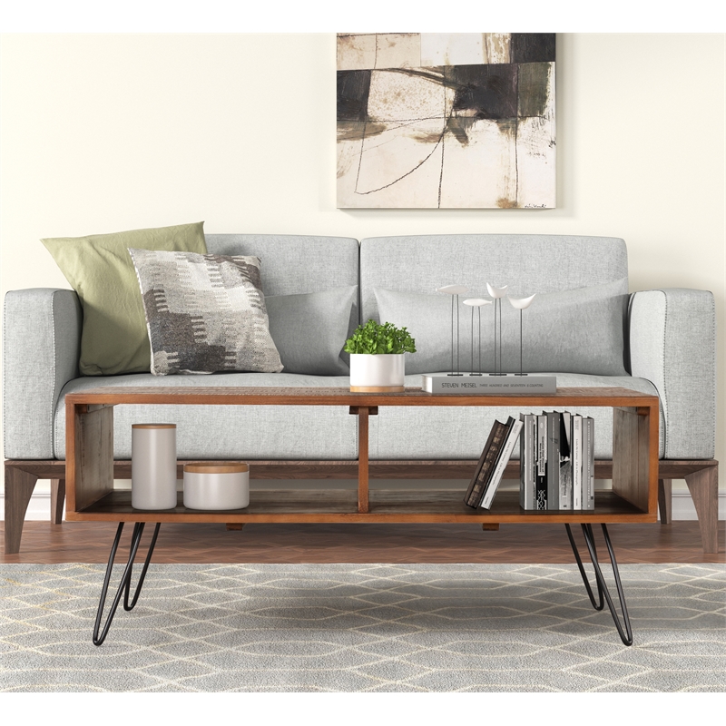 Belmont Home Brighton Solid Acacia Wood Foldable Coffee Table in Brown/Black