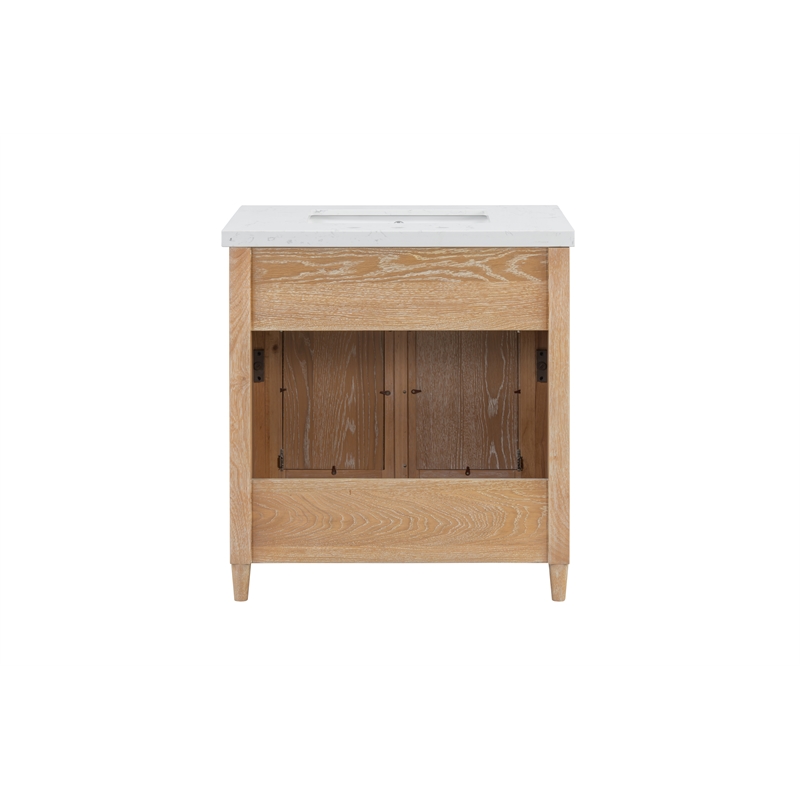 31''Cane Paneled Bathroom Vanity with Engineered Stone Top