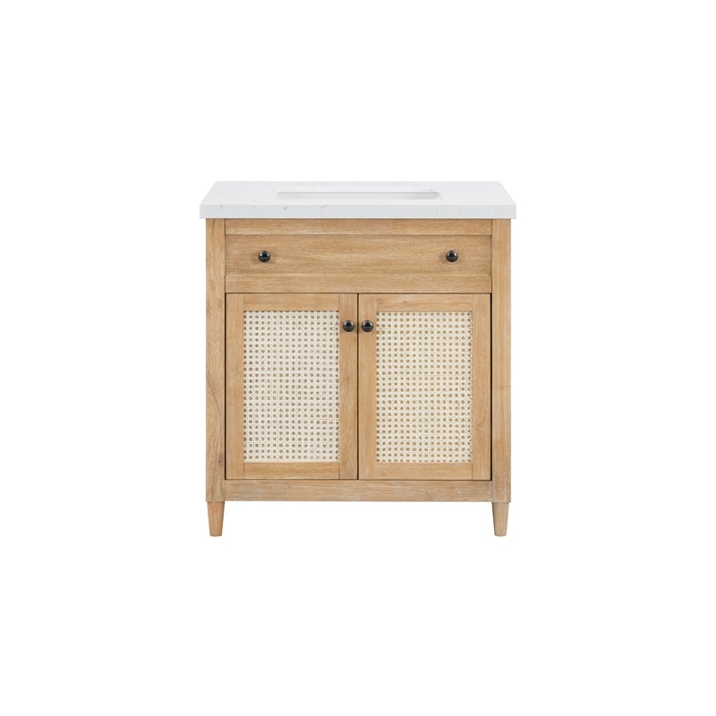 31''Cane Paneled Bathroom Vanity with Engineered Stone Top