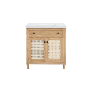 31''Cane Paneled Bathroom Vanity with Engineered Stone Top