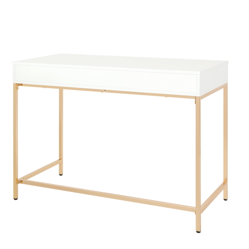 OSP Home Alios Engineered Wood Desk with White Gloss/Rose Gold Chrome Base