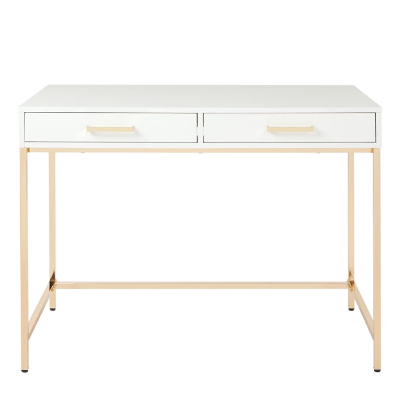 Alios Desk With White Gloss Finish And Gold Chrome Plated Base - Als42-wh