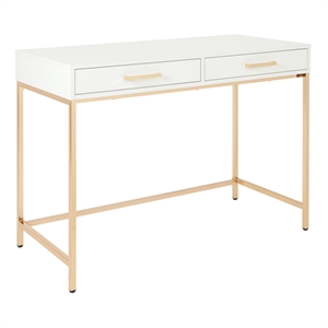 OSP Home Alios Engineered Wood Desk with White Gloss/Rose Gold Chrome Base