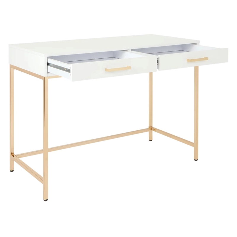 OSP Home Alios Engineered Wood Desk with White Gloss/Rose Gold Chrome Base