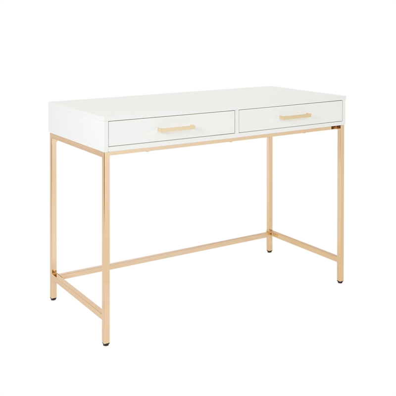 Alios Desk with White Gloss Finish and Gold Chrome Plated Base ALS42WH