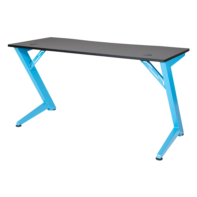 Beta Battlestation Game Desk with Black Carbon Top and Matte Blue Metal Legs